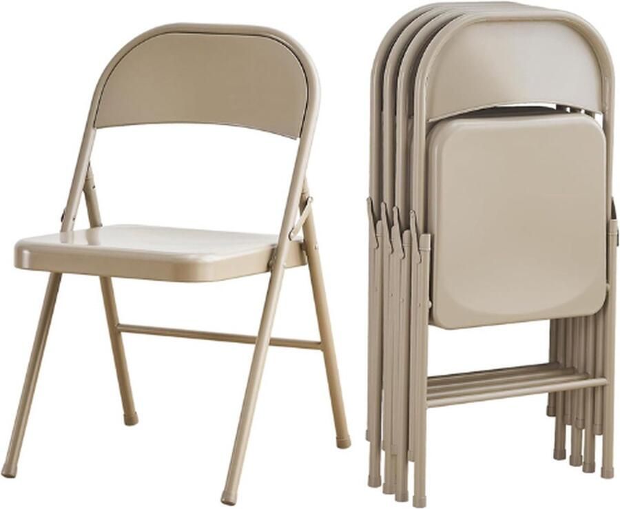 PEAM Metalen Klapstoel Set Van 4 Volledig Stalen Opvouwbare Stoelen Ruimtebesparend En Zwaar Belastbaar Voor Vergadering Kantoor Bruiloft Feest Evenementen Beige