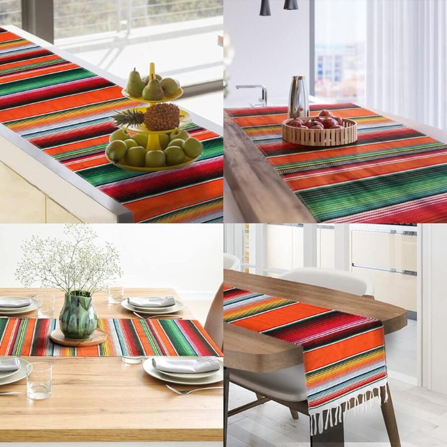 PEAM Mexicaanse Tafelloper Serape Tafelkleed Met Kwastjes (35 x 215 CM) Voor Carnaval Bruiloften En Feestdecoratie