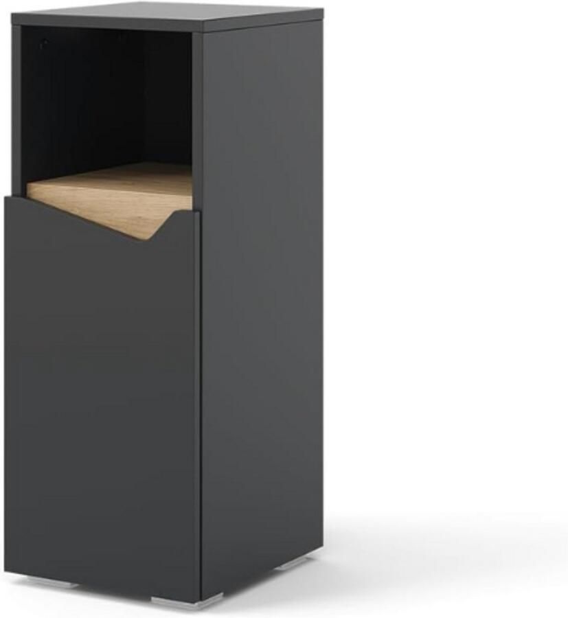 PEAM Midikast Marelle Antraciet-Antraciet 30x74-5 cm Kast Met Deur En Open Vak Opbergkast Voor Badkamer-Keuken-Slaapkamer