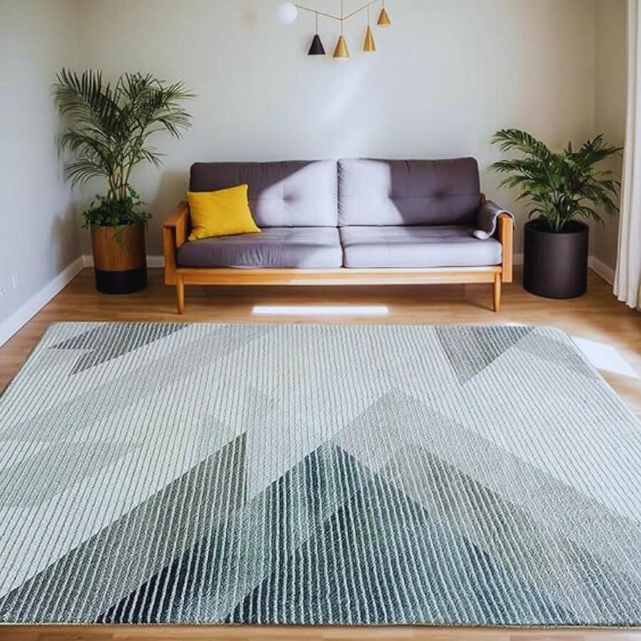 PEAM Modern Laagpolig Vloerkleed 160x200 Cm Zacht Antislip Tapijt Met Geometrisch Grijs-Wit Design Stijlvolle Woonkamer- En Slaapkamerdecoratie