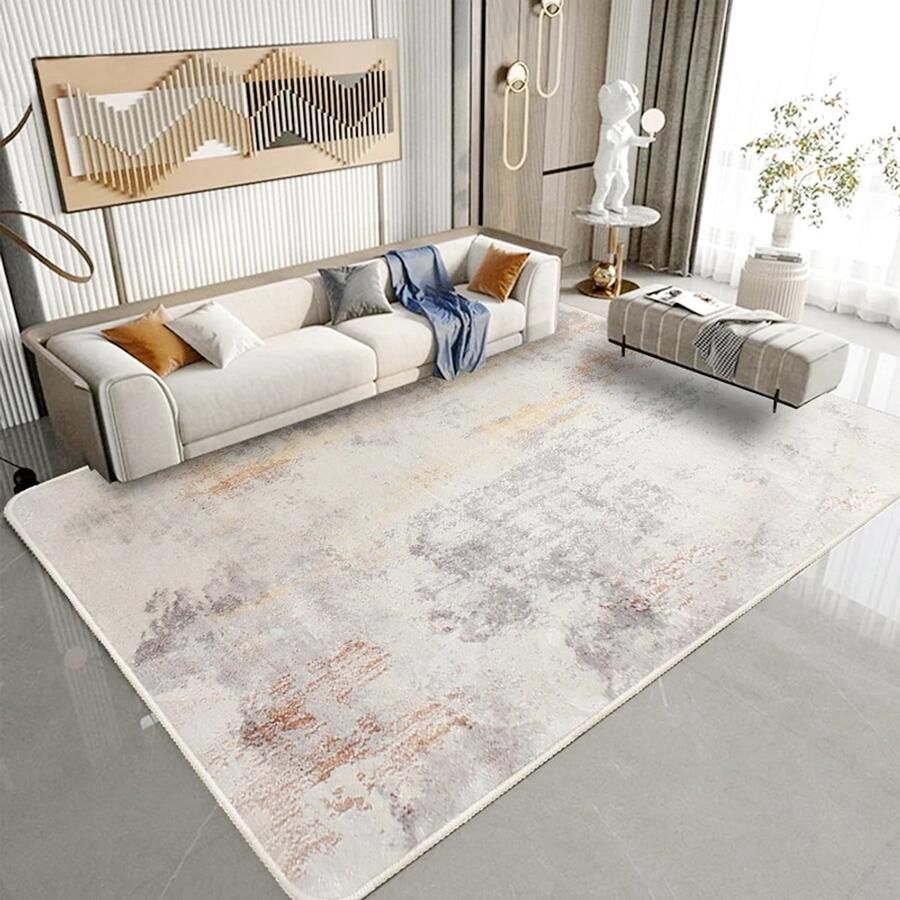 PEAM Modern Laagpolig Vloerkleed 200x300 Cm – Zacht Antislip Tapijt – Abstract Grijs Design – Stijlvol Woonkamer- Slaapkamer- & Eetkamertapijt