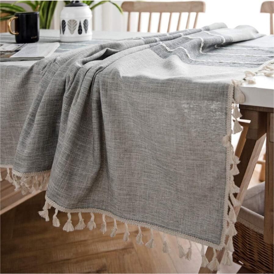 PEAM Modern Rechthoekig Tafelkleed Katoen En Linnen Voor Tafeldecoratie In Keuken En Woonkamer Grijs 140 x 240 cm