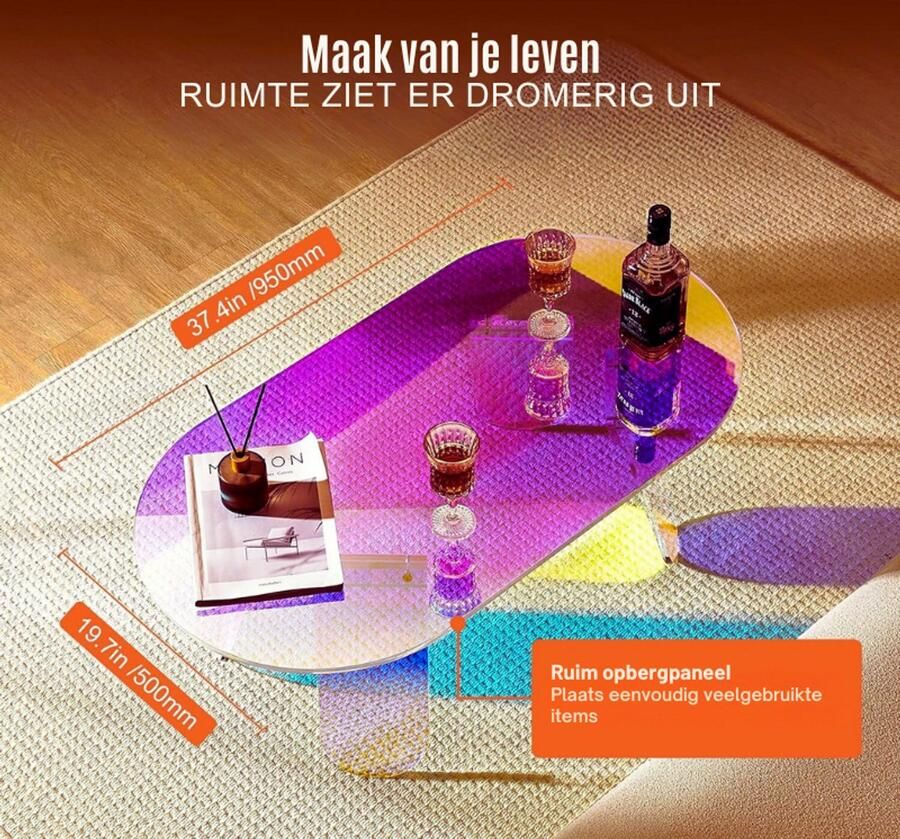 PEAM Moderne Acryl Salontafel Transparante Bijzettafel 95x50x35 Cm Stevige 12 Mm Dikke Tafel Voor Woonkamer Slaapkamer & Café