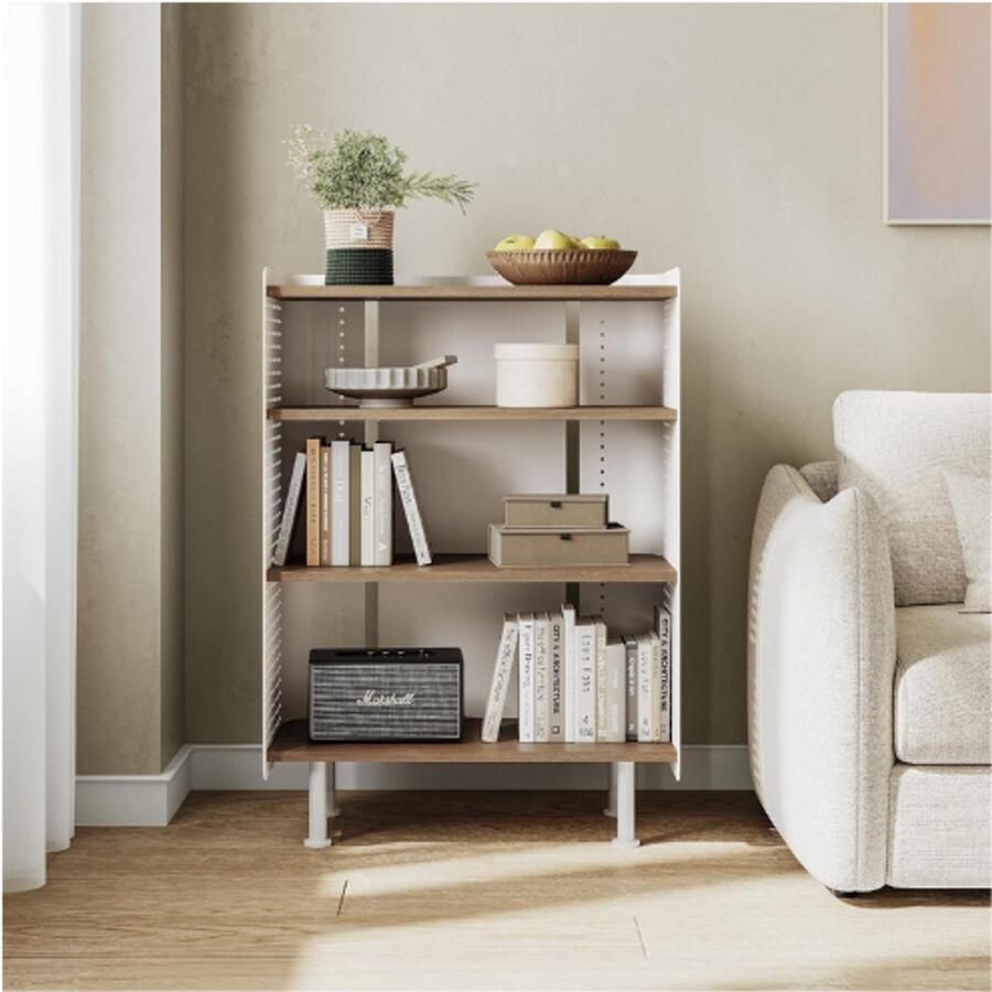 PEAM Moderne Boekenplank Met 4 Niveaus Displayrek Met Pegboard Verstelbare Planken Kleine Boekenkast Voor Woonkamer Slaapkamer & Kantoor Eiken 61 6×31 2×85 3 Cm