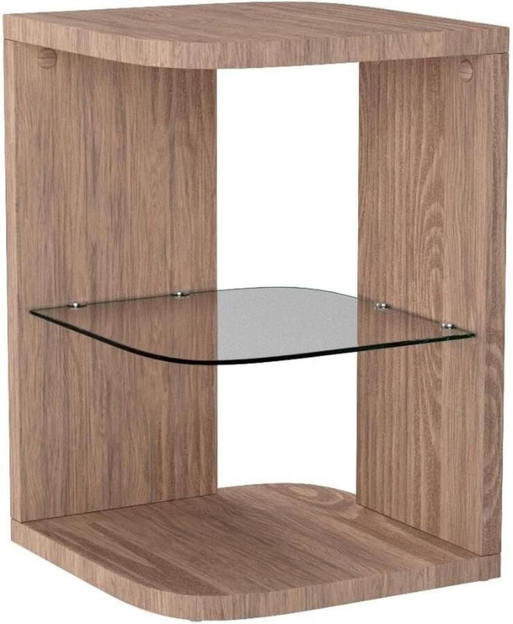 PEAM Moderne Hoogglans Witte Bijzettafel Met Glaslaag Stijlvolle Salontafel Voor Slaapkamer Woonkamer En Kantoo