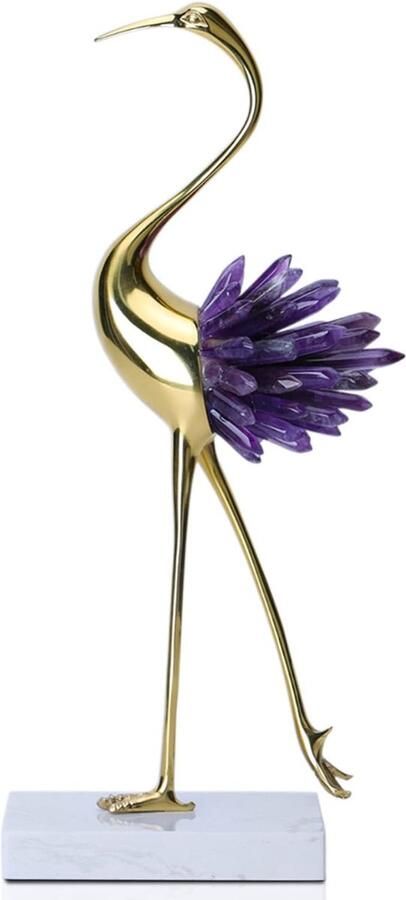 PEAM Moderne Luxe Gouden Kristallen Kraan met Koperen Vogels Woondecoratie Accessoire voor Woonkamer TV-meubel en Wijnkast Paars-B