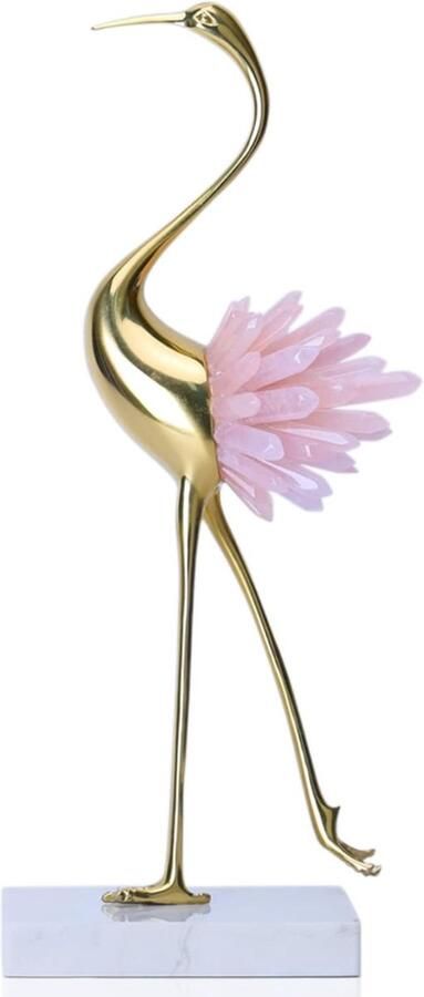 PEAM Moderne Luxe Gouden Kristallen Kraanvogels Standbeeld Woondecoratie Accessoire voor Woonkamer TV-Meubel of Wijnkast Roze-B