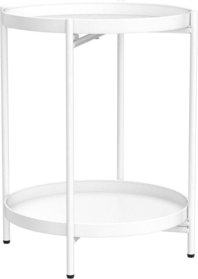 PEAM Moderne Ronde Metalen Bijzettafel Met 2 Lagen Multifunctionele Snacktafel Voor Woonkamer Slaapkamer Balkon En Terras In Wit