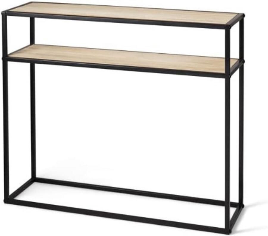 PEAM Moderne Wandtafel Zwarte Consoletafel Metaal En Hout Wandtafel Met Opbergplanken Industriële Bijzettafel Voor Woonkamer Slaapkamer Gang 100 x 30 x 85 cm