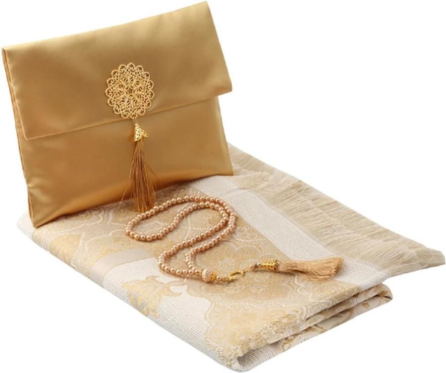 PEAM Moslim Cadeau Gebedskleed Met Tas Draagbaar Gebedskleed Voor Moslims Gebedskleed Islam-Ramadan Eid Hajj Umrah Bruiloft Geboorte Goud 1 Tesbih