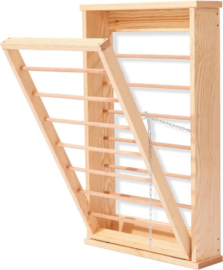 PEAM Natuurlijke Houten Muur Droogrek Kledingrek Met Dubbelzijdige Rails Wandmontage Kleding Airer Opvouwbaar Houten Droogrek Voor Wandbevestiging