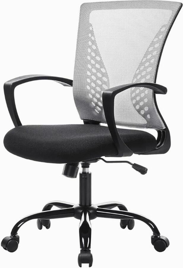 PEAM‎ Netstoel – Ergonomische Bureaustoel Draaibaar En In Hoogte Verstelbaar – Met Hellingsfunctie Ademend Netstof Belastbaar tot 120 kg – Groot Zwart Grijs