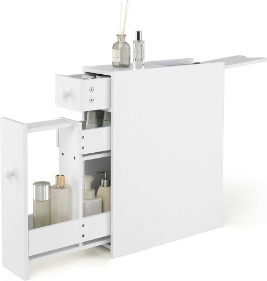 PEAM Nisrek Met Laden Smalle Niche Kast Van Hout Badkamerkast Badkamerrek Zijkast Keukenkast Multifunctionele Kast Voor Badkamer Keuken Woonkamer 16 x 48 x 58 cm (Wit)