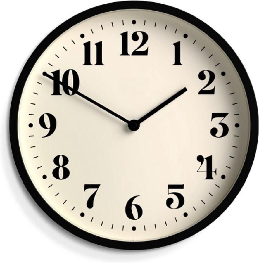 PEAM Number Four Moderne Wandklok Kleine Wandklokken Ronde Klok Keukenklok Klokken Voor Woonkamer Kantoorklok Moderne Kast Minimalistische Wijzerplaat (Zwart)