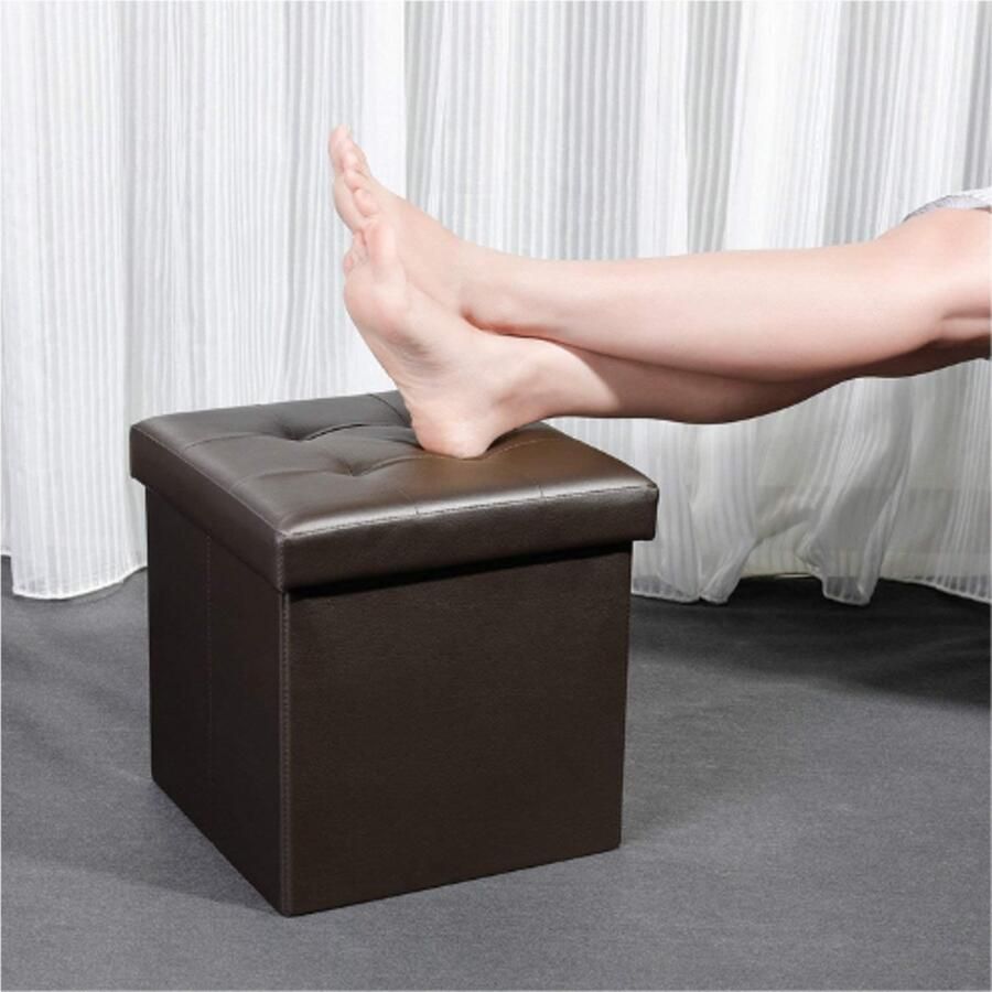 PEAM Opbergbox Kruk Opvouwbare Hocker Met Opbergruimte Vouwbare Doos Met Deksel Set Van 2 Stuks Bruin