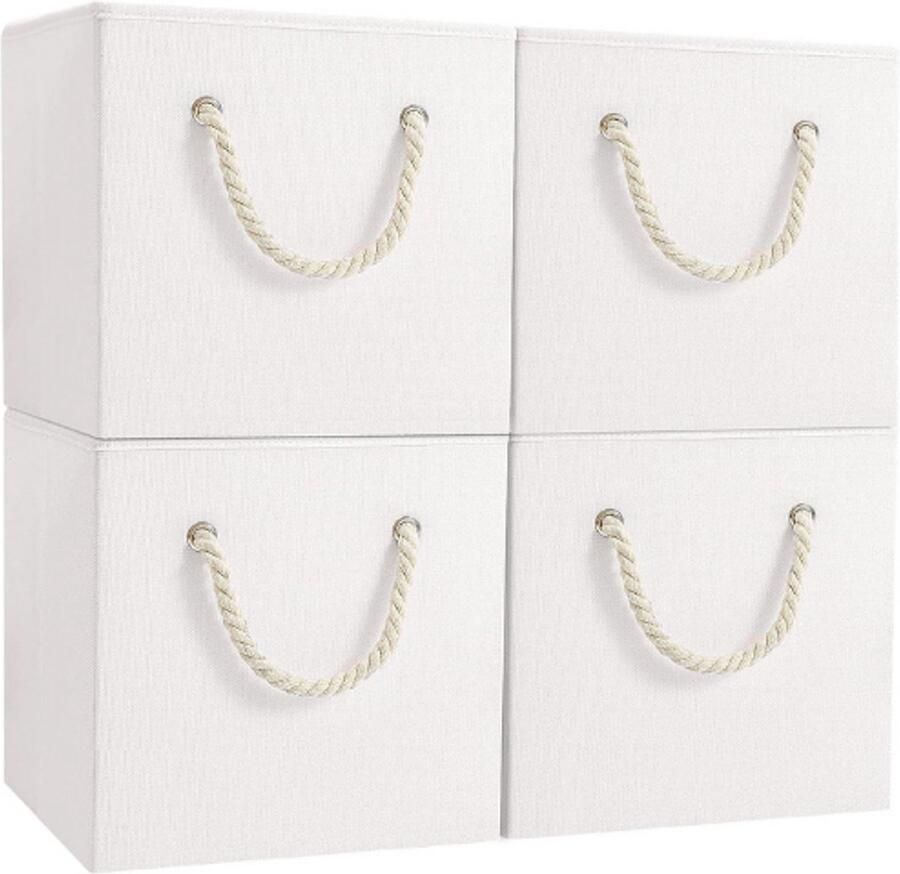 PEAM Opbergdoos Stof Opvouwbare Opbergdozen Wasbaar Stoffen Doos Voor Slaapkamer Kledingopbergvak Wit 33x33x33cm 4-Pack SNK033W-4