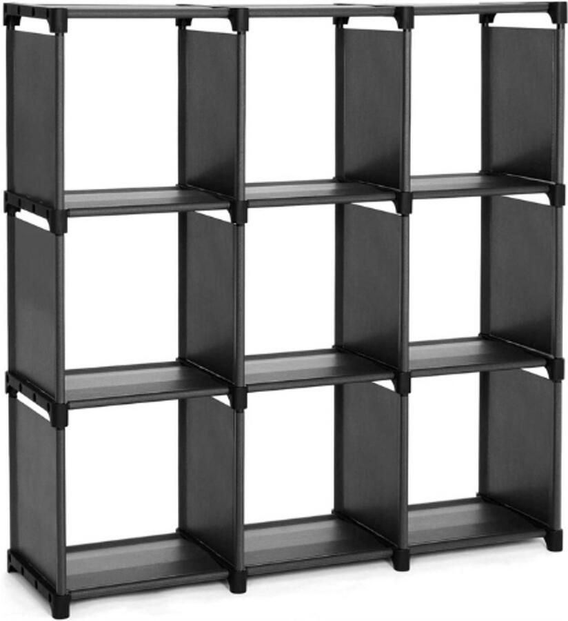 PEAM Opbergrek met 9 Vakken – Open Boekenkast Organizer – Staande Kast 9 Cellen – Zwart – 91 x 91 x 29 cm – LSN45BK