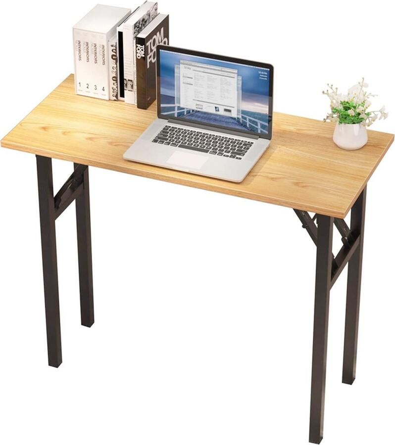 PEAM Opvouwbaar Computerbureau Klaptafel Keuken Bureau Klein Wandbureau Inklapbaar 80 x 40 x 75 cm Console Meubel Hout & Metaal Voor Werk Conferentie Gaming Thuis Teak Zwart