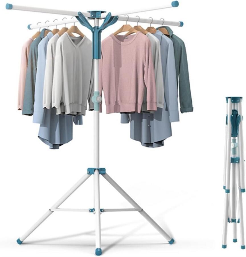 PEAM Opvouwbaar Droogrek Voor Binnen Buiten In Hoogte Verstelbaar Wasrek Met 4 Armen Voor Hangers 110-180 cm