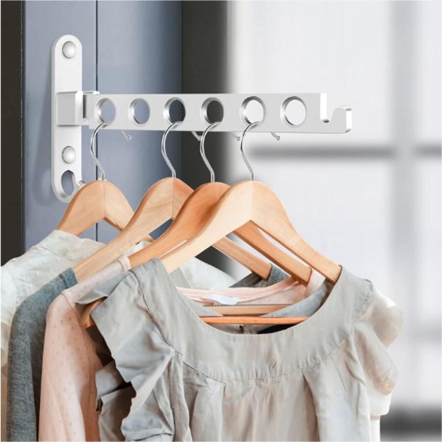 PEAM Inklapbare kledinghaken kledingrek kledingventilator wandhaak inklapbaar klaphaak voor balkon wasruimte badkamer (zilver) - Foto 2