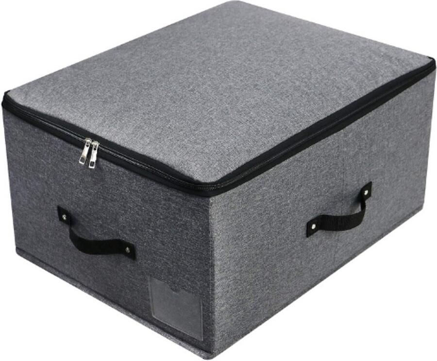 PEAM Opvouwbare Opbergdoos Met Ritsdeksel En Scheidingsbord Organizer Met 4 Handgrepen Voor Dekens Kleding En Quilts 52x40x26 cm Zwart-Grijs Voor Kast En Slaapkamer