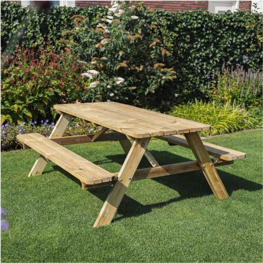 PEAM Picknicktafel DeLuxe 180cm Robuuste Tuintafel Van Geïmpregneerd Grenenhout Weerbestendige Houten Picknickbank Voor 6 Personen