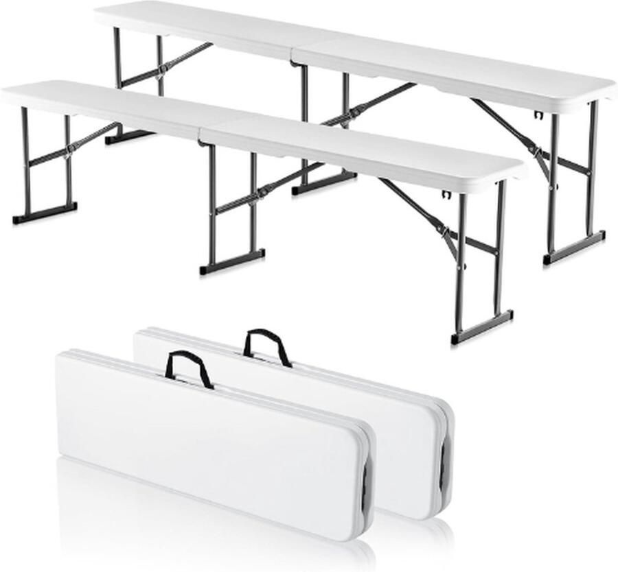 PEAM Plastic Opvouwbare Bank 6 FT Draagbare Opvouwbare Bank Gladde HDPE Waterdichte Buitenbank Picknick Camping Eetkamerstoel Met Draaggreep Voor Tuin Voetbal Leuke Activiteit Wit (2 Stuks)