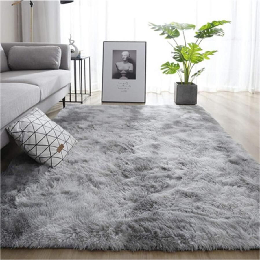 PEAM Pluizig Vloerkleed Shaggy Pluche Tapijt Voor Slaapkamer & Woonkamer Antislip & Zacht Woondecoratie (80x120 cm Zwart Grijs)