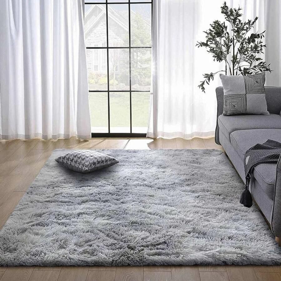 PEAM‎ ‎ Pluizig Vloerkleed – Zacht Shaggy Tapijt (80 x 120 cm Zwart Grijs) Voor Slaapkamer En Woonkamer