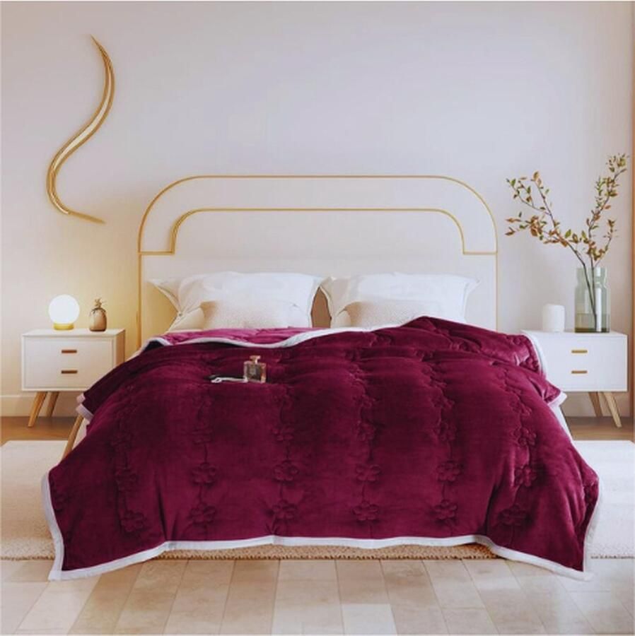 PEAM Pluizige Fleece Deken voor Slaapbank Plaid Flanel 810 g m² Dikke Deken voor Bank of Fauteuil 3-Laags Katoenen Pluche Zachte Ademende Wasbare Deken voor Winter Herfst (Rood 180 x 200 cm)