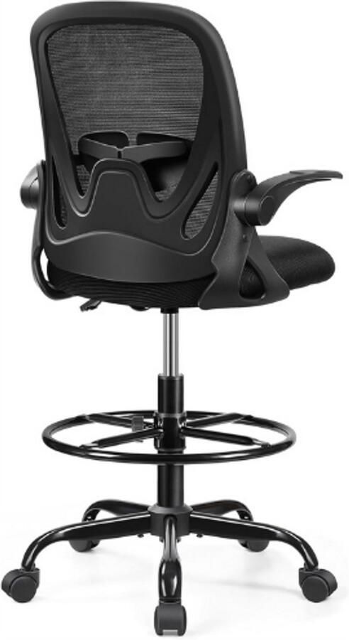 PEAM Ergonomische Bureaustoel Verstelbare Hoge Rugleuning Opklapbare Armleuningen Lendensteun & Voetensteun Zwart