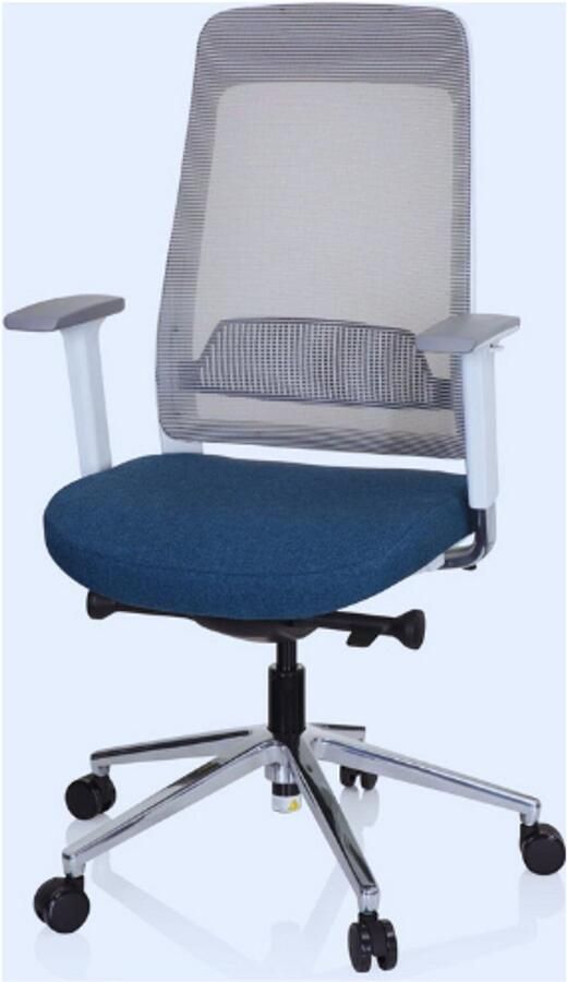 PEAM Professionele Bureaustoel CHIARO T2 WHITE Ergonomisch Ontwerp Stof Netstof Blauw Grijs Draaistoel met Verstelbare Armleuningen en Lendensteun