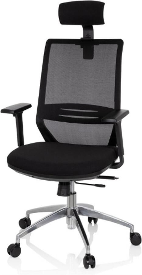 PEAM PROFONDO PRO 820017 Professionele Bureaustoel Zwart Stof Draaistoel met Netrug Verstelbare Armleuningen en Hoofdsteun