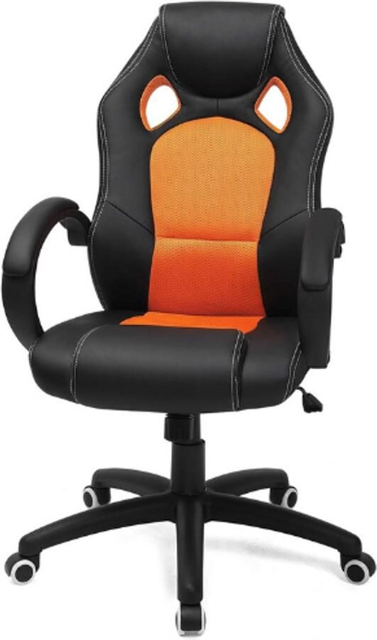 PEAM Racing Bureaustoel Gaming Stoel Ergonomische Managersstoel PU Leer Zwart-Oranje OBG56BO