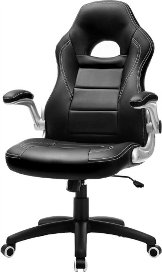 PEAM Racing Bureaustoel Imitatieleer Zwart Ergonomische Gamingstoel Zonder Voetsteun In Hoogte Verstelbaar Comfortabele Draaistoel