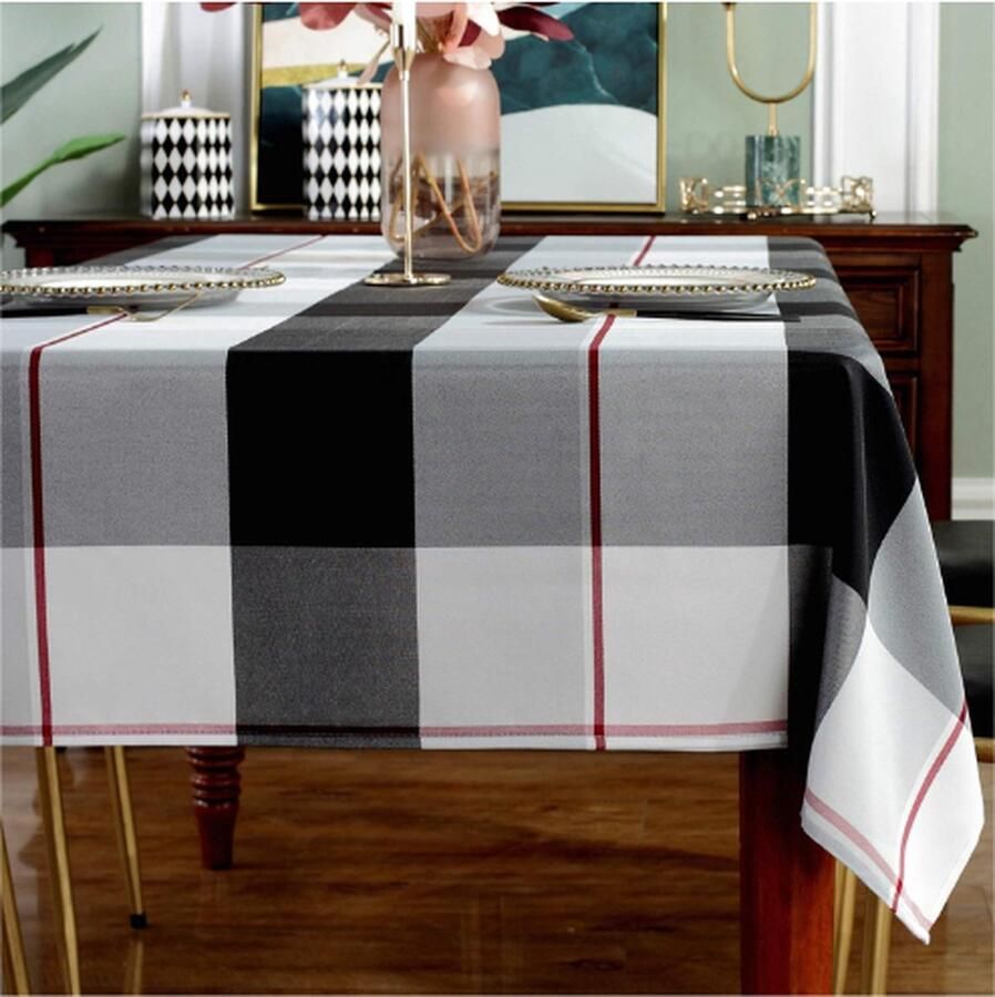 PEAM Rechthoekig Geruit Tafelkleed Morsbestendig Stofvrij En Kreukvrij Zwaar Polyester Tafelkleed Voor Keuken Eetkamer Tafelblad 132 X 177 CM Voor 4-6 Personen