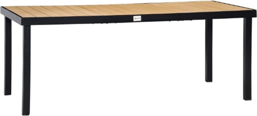 PEAM Rechthoekige Tuintafel Voor 8 Personen 190x90 Cm Buitentafel Met Aluminium Frame En Houtlook PE-Latten Weerbestendige Eettafel Voor Tuin-Terras-Balkon Zwart-Natuurlijk Hout
