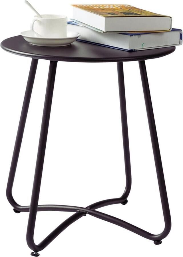 PEAM Ronde Bijzettafel Metalen Patio Tuintafel Kleine Salontafel Voor Woonkamer Terras Balkon Buiten Zwart