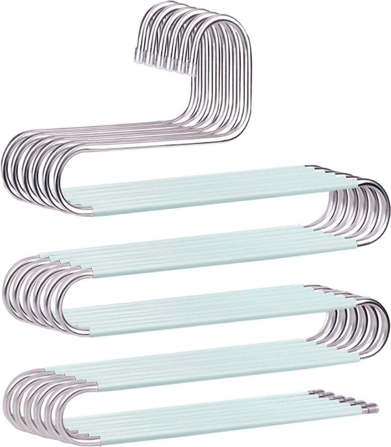 PEAM Ruimtebesparende Broekhangers Antislip S-Vorm 6 Stuks Roestvrij Staal Kast Organizer Voor Broeken Jeans En Sjaals Groen