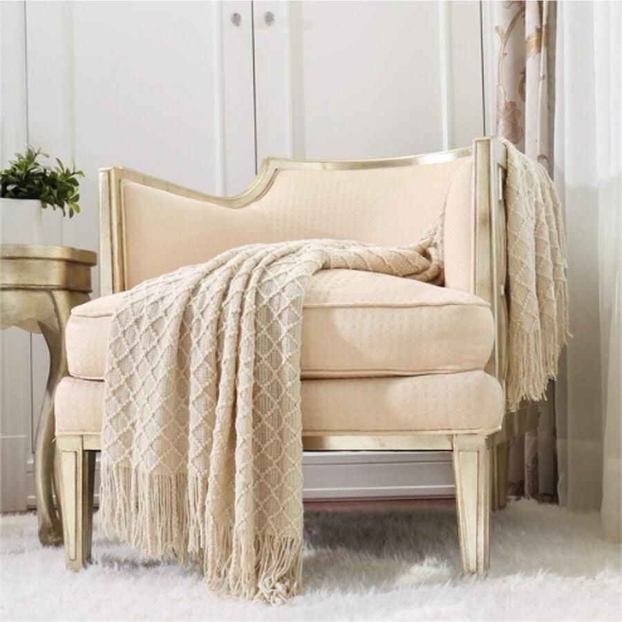 PEAM Rustieke Zachte Plaid – Warme & Lichtgewicht Woondecoratie Voor Bank Stoel & Bed – 127x152 cm (Beige Ivoor)