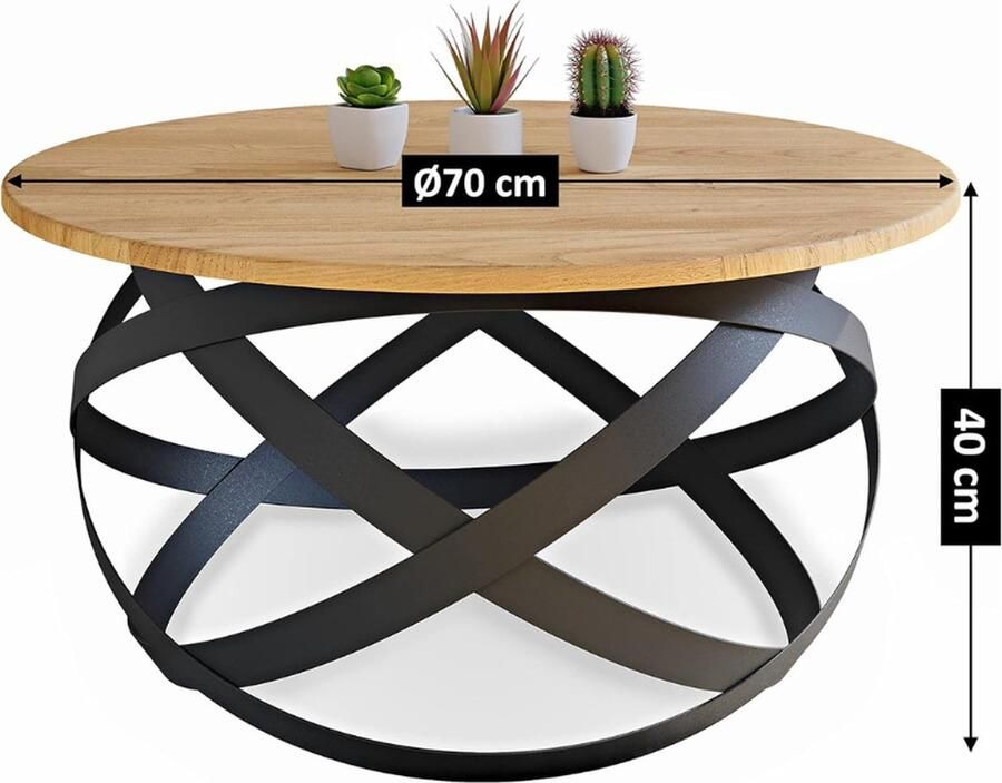 PEAM Salontafel Firenze Handgemaakt Van Massief Natuurlijk Eikenhout Met Modern Minimalistisch Industrieel Design (Rond Ø70x40 Cm)