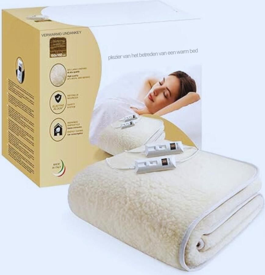 PEAM Scaldasonno Elektrische Deken 150x160 cm 50% Wol & Merino 2 Temperaturen Veilig Elektroblok Made in Italy Ideaal Voor Eenpersoonsbed