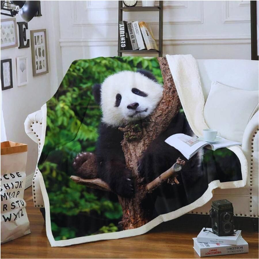 PEAM Schattige Panda Fleece Deken voor Slaapbank – Panda Beer Bedrukt Pluche Deken Decoratieve Cartoon Gigantische Panda Ontwerp Sherpa Deken Wild Dier Fuzzy Deken Dubbel 60x79 Inch
