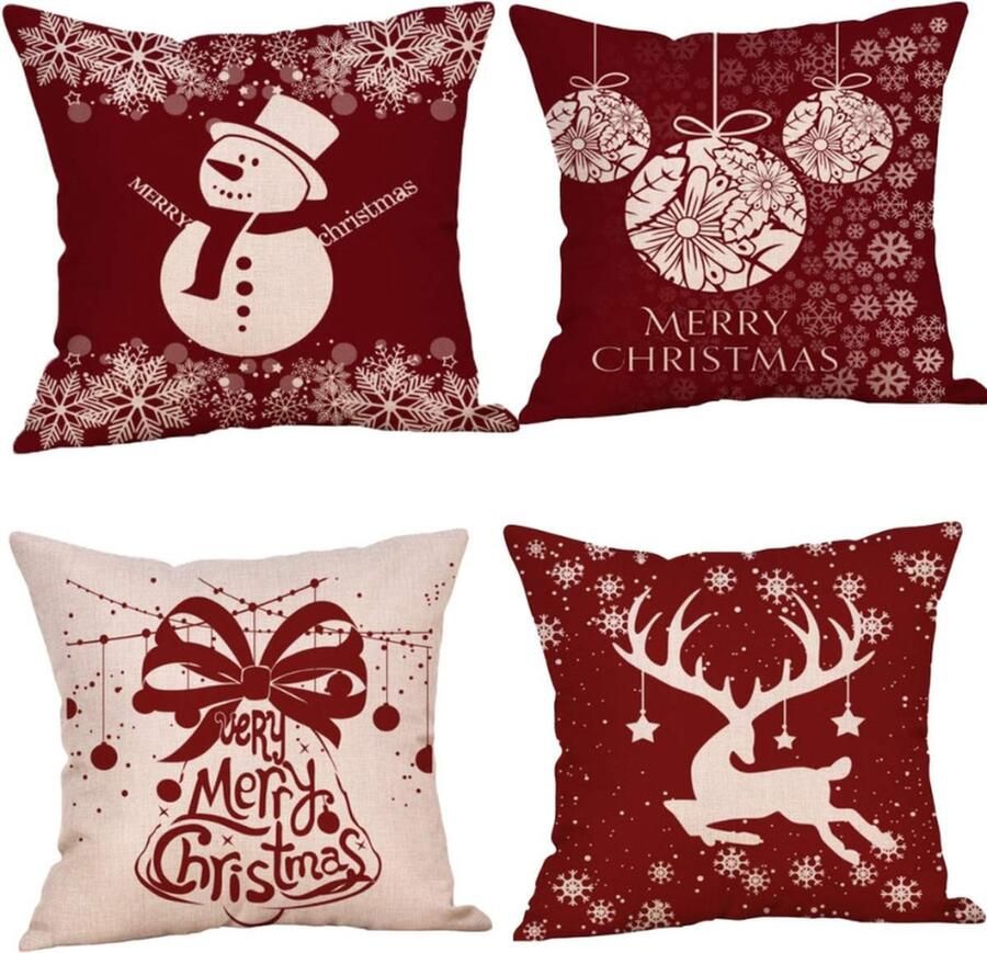 PEAM Set Kerstkussenhoezen Met “Merry Christmas” – Decoratieve Kussenhoezen Voor Op De Bank – Perfecte Kerstdecoratie