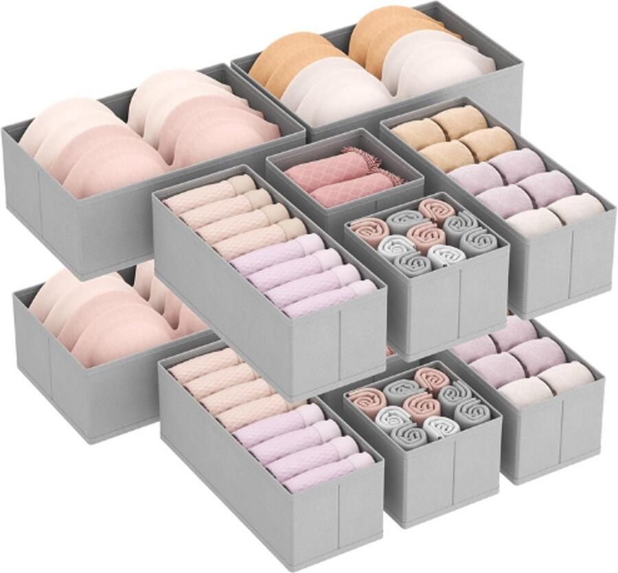 PEAM Set Van 12 Lade Organizers Opvouwbare Kledingopbergdozen Stoffen Ladeverdelers Ondergoed Organizer Voor Kast En Lade Voor Sokken Stropdassen Riemen Grijs