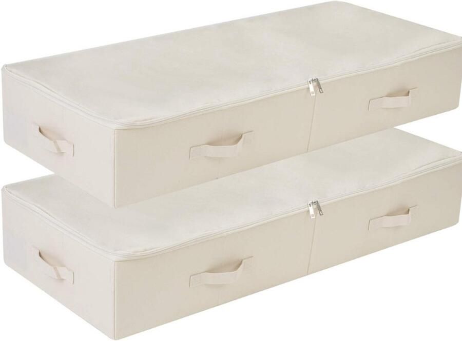 PEAM Set Van 2 100 Cm Opbergdoos Met Deksel Opvouwbaar En Wasbaar Beschrijfbare Tas 6 Handgrepen Beige