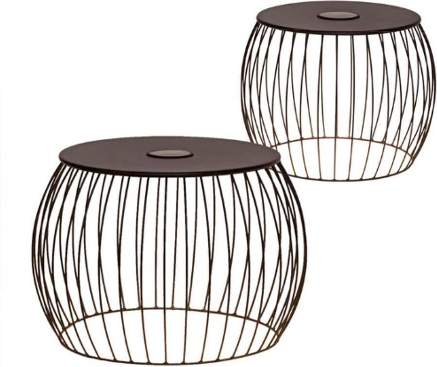 PEAM Set Van 2 Bijzettafels Met Solarverlichting Usb-Aansluiting Weerbestendig Nachtkastje Tuintafel Balkontafel Woonkamertafel Voor Binnen En Buiten