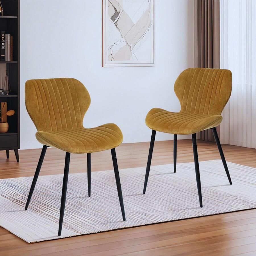 PEAM Set Van 2 Gestoffeerde Eetkamerstoelen Met Metalen Benen- Bruin Perfect Voor Keuken & Woonkamer