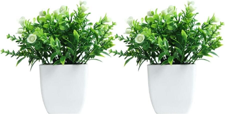 PEAM Set Van 2 Mini Ingemaakte Kunstplanten Plastic Nep Groene Plant Voor Huisdecoratie Kantoor Bureau Douche Kamer Decoratie