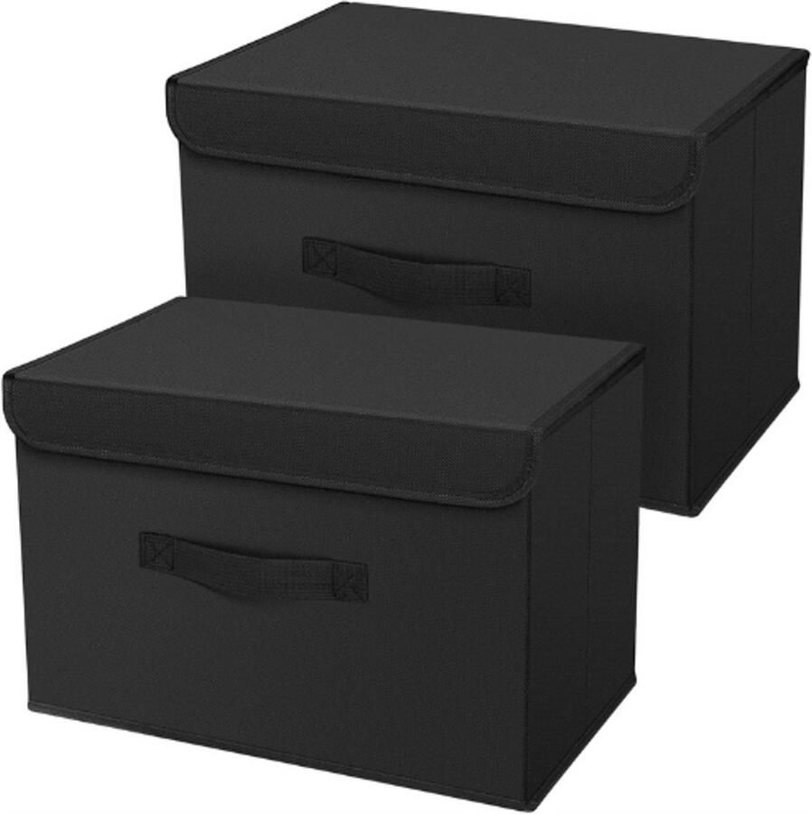 PEAM Set Van 2 Opbergdozen Opvouwbare Opbergmand Met Deksel & Handgrepen Stoffen Opbergkist Voor Thuis Of Kast Zwart & Wit